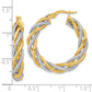 14K Yellow & Rhodium And White Polished Textured Twisted Hoop Earrings