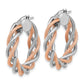 14K White Gold Rose Rhodium Polished And Textured Twisted Hoop Earrings