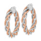 14K White Gold Rose Rhodium Polished And Textured Twisted Hoop Earrings