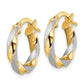 14K Yellow & Rhodium W/ White Brushed And Polished Twisted Hoop Earrings