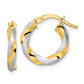 14K Yellow & Rhodium W/ White Brushed And Polished Twisted Hoop Earrings