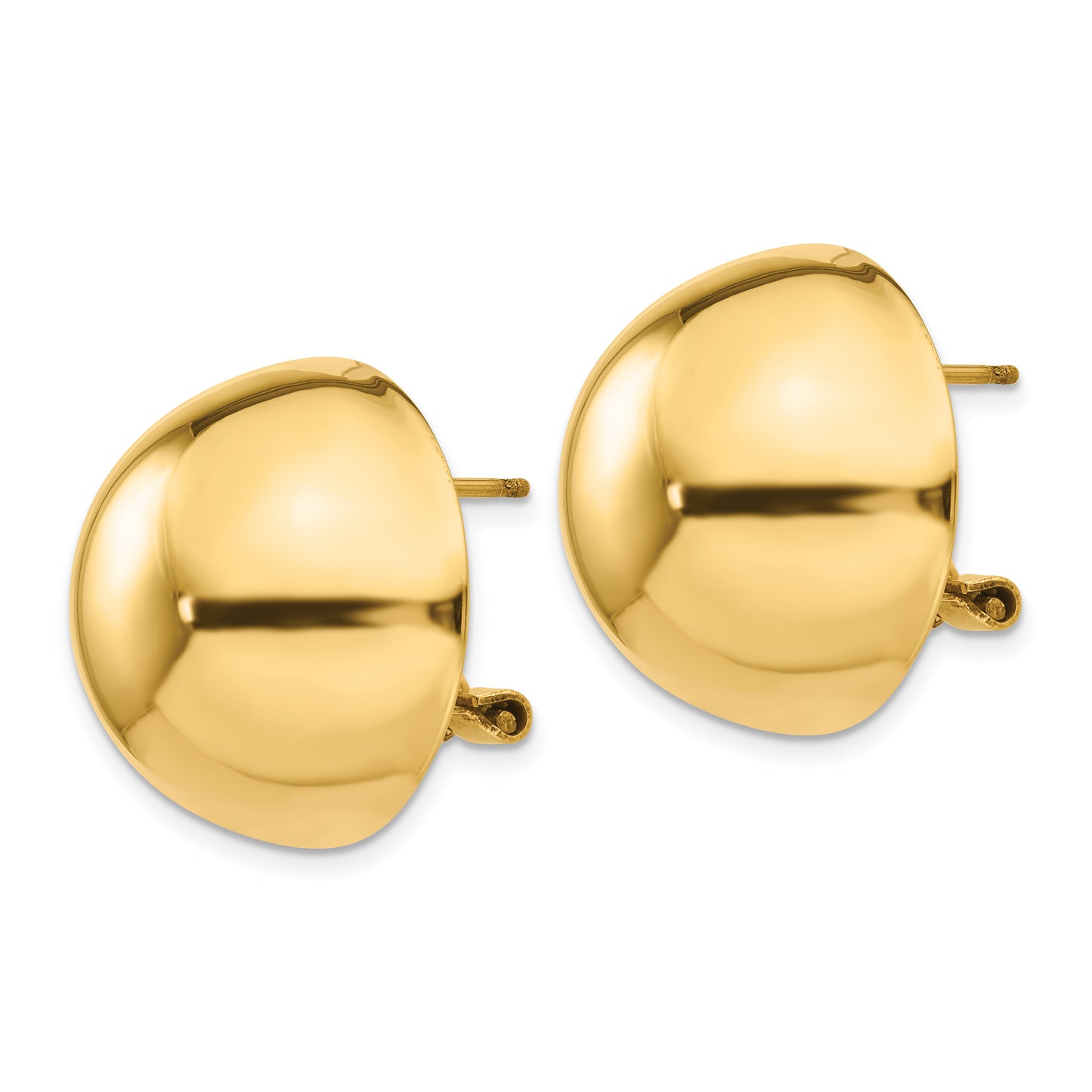 14K Yellow Gold Polished Half Ball Omega Back Post Earrings