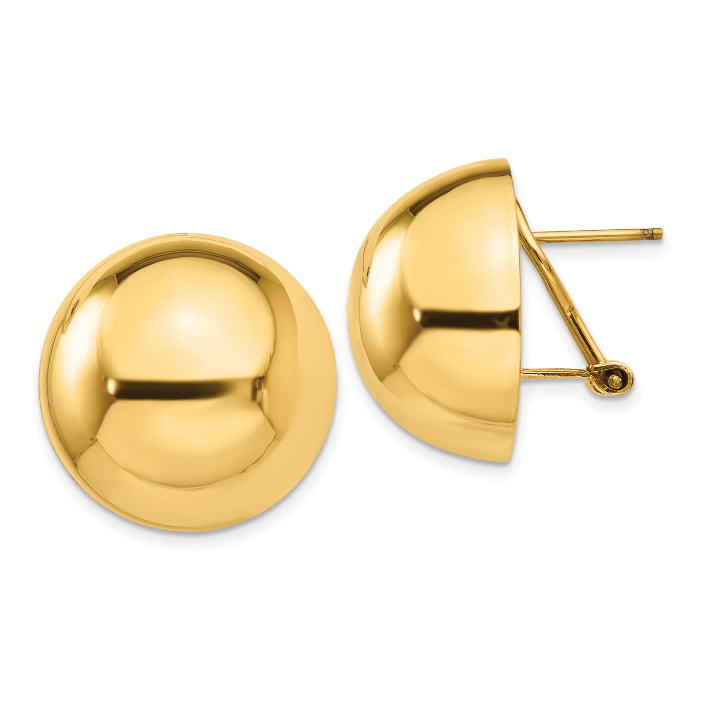 14K Yellow Gold Polished Half Ball Omega Back Post Earrings