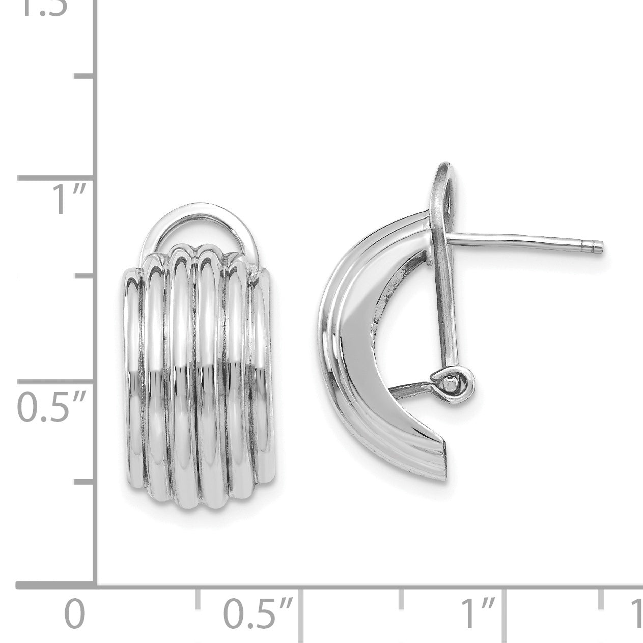 14K White Gold Ribbed Omega Back Post Earrings