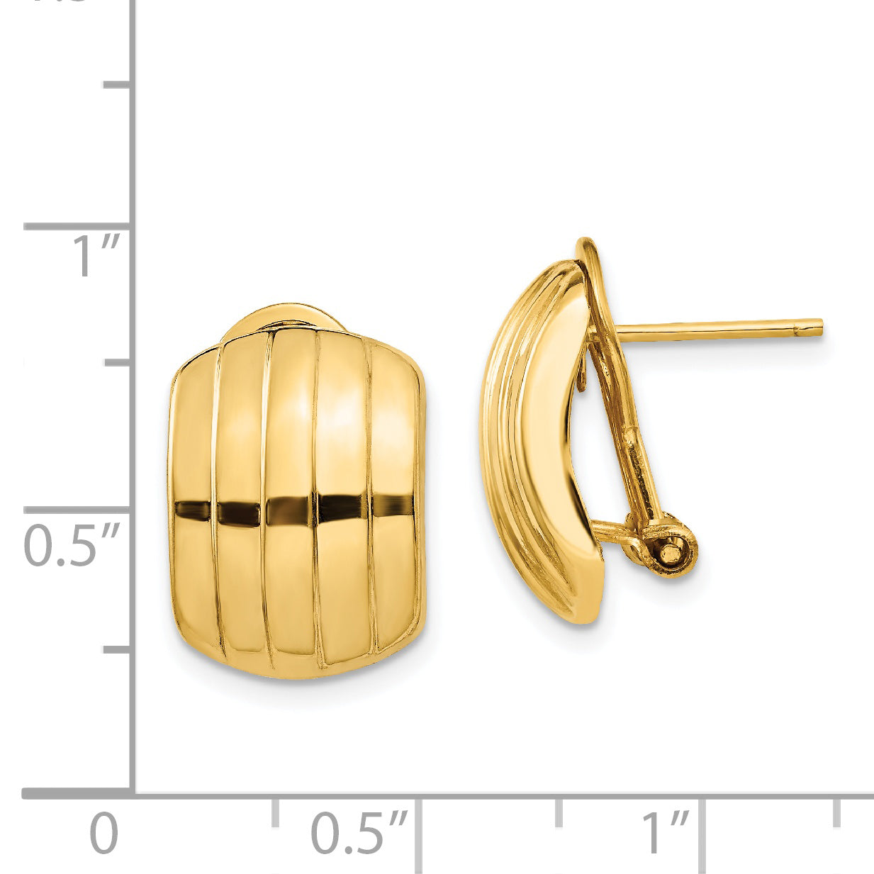 14K Yellow Gold Polished Ribbed Omega Back Post Earrings