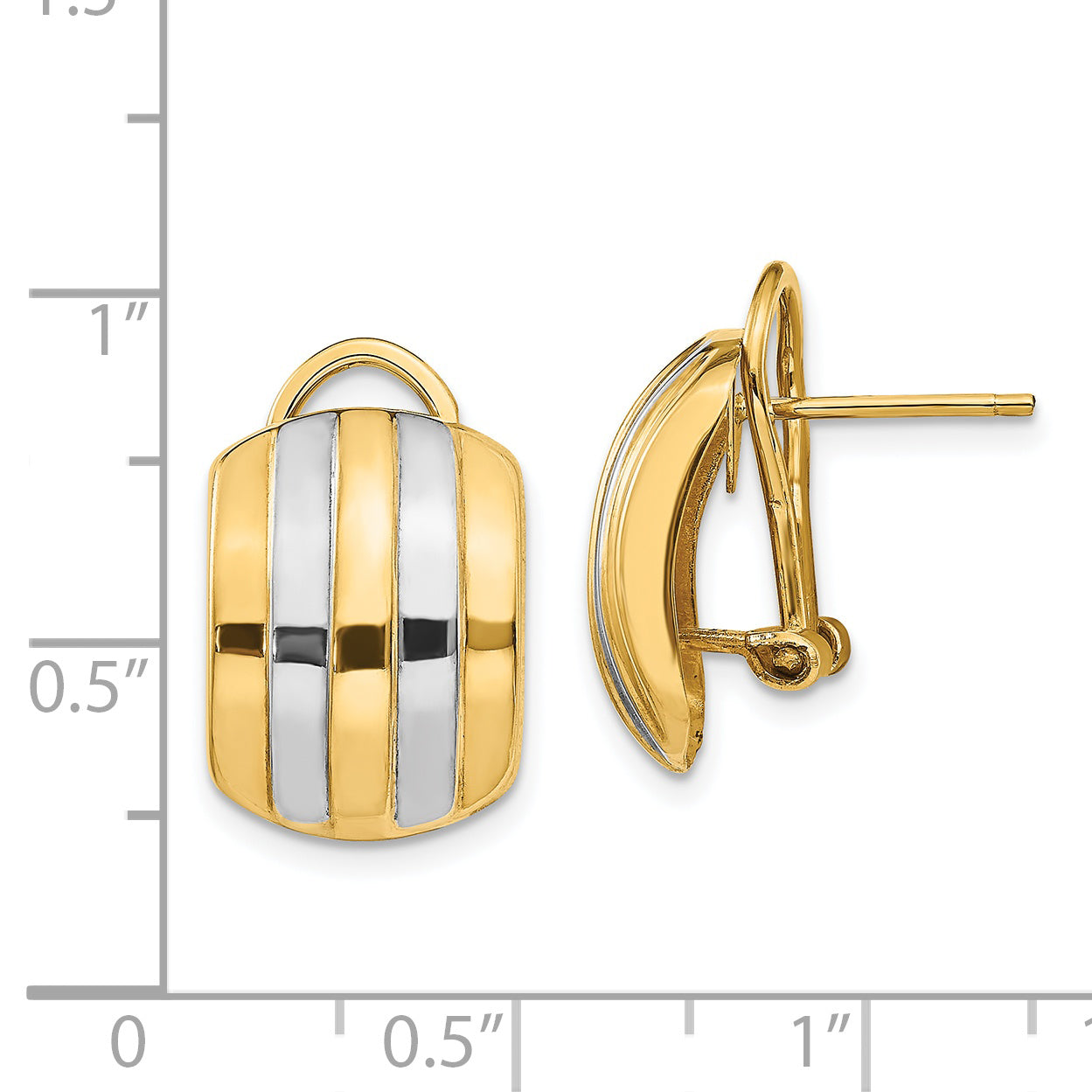 14K Yellow & Rhodium Ribbed Omega Back Post Earrings