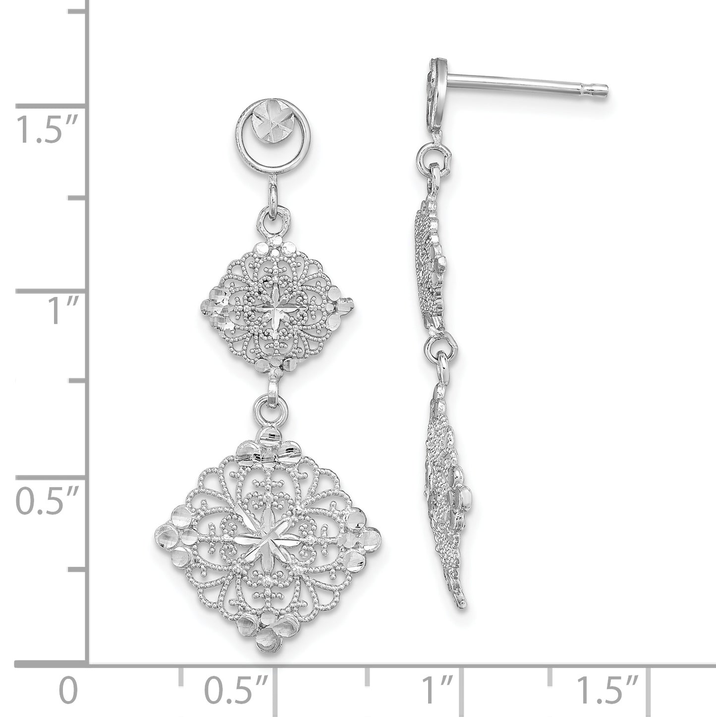 14K White Gold D/C Filigree Medallion Drop Earrings