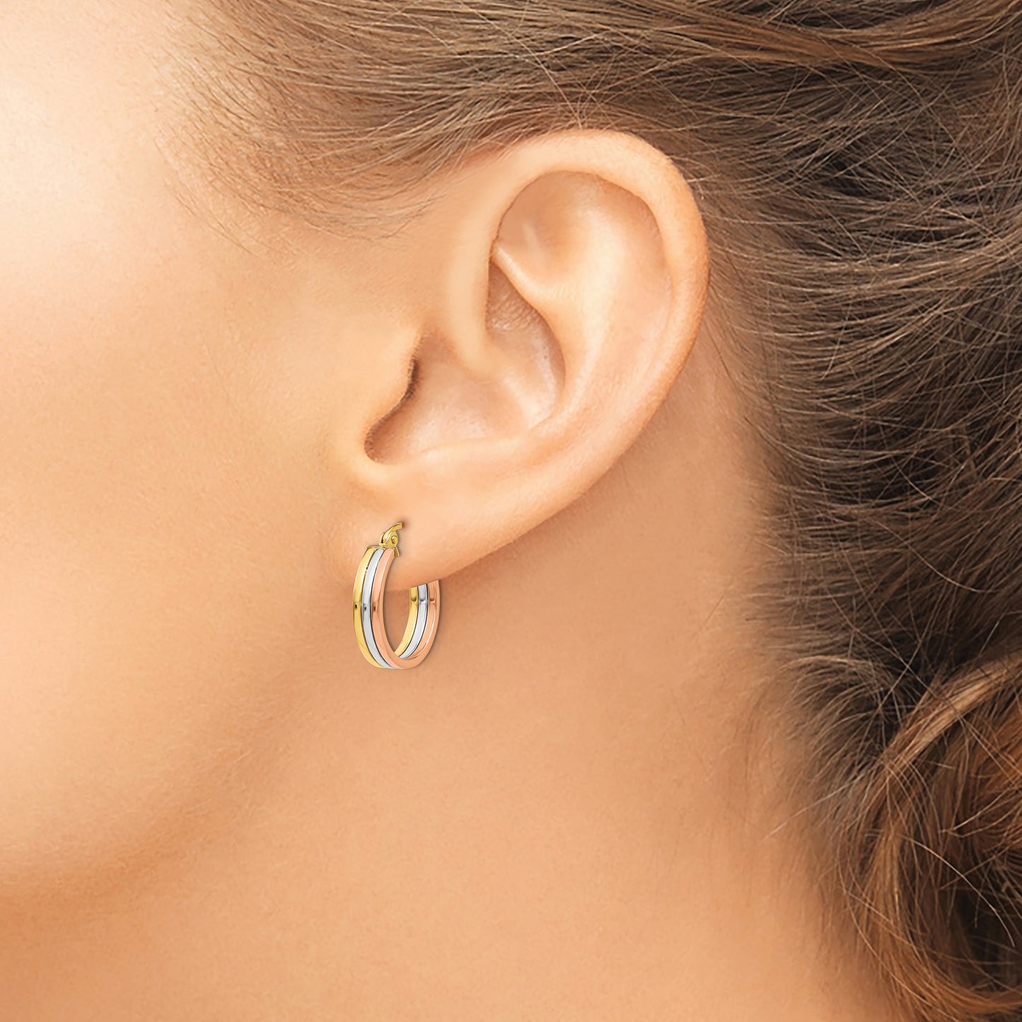 14K Tri-Color Tri Color Hoop Earrings