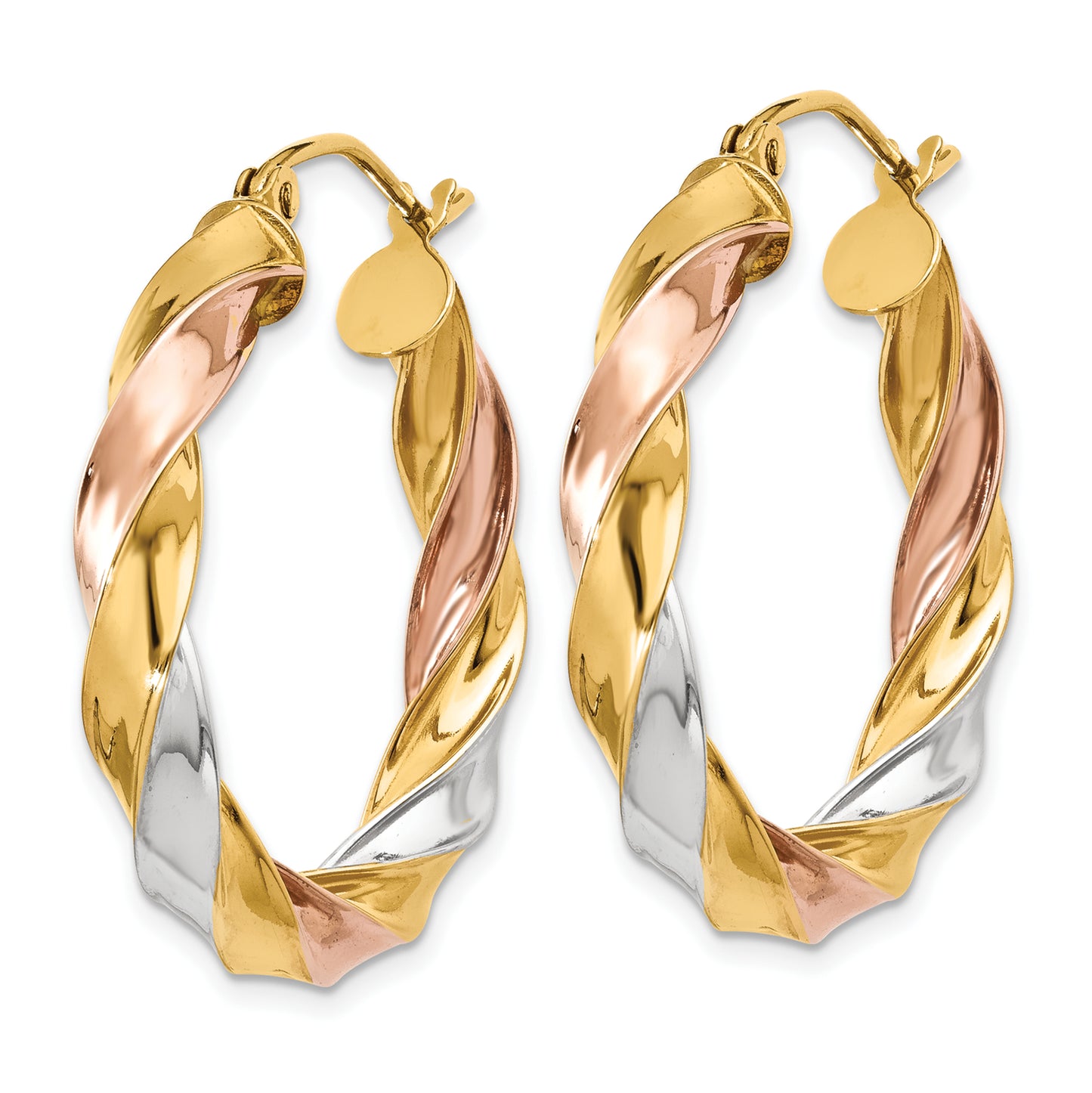 14K Tri-Color Light Twisted Hoop Earrings