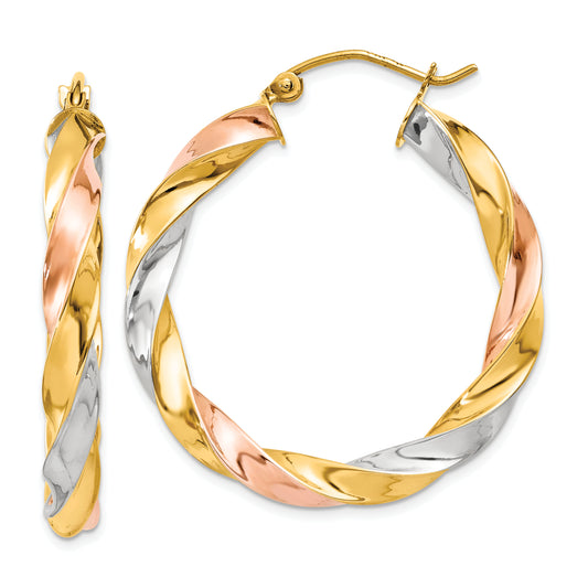 14K Tri-Color Light Twisted Hoop Earrings