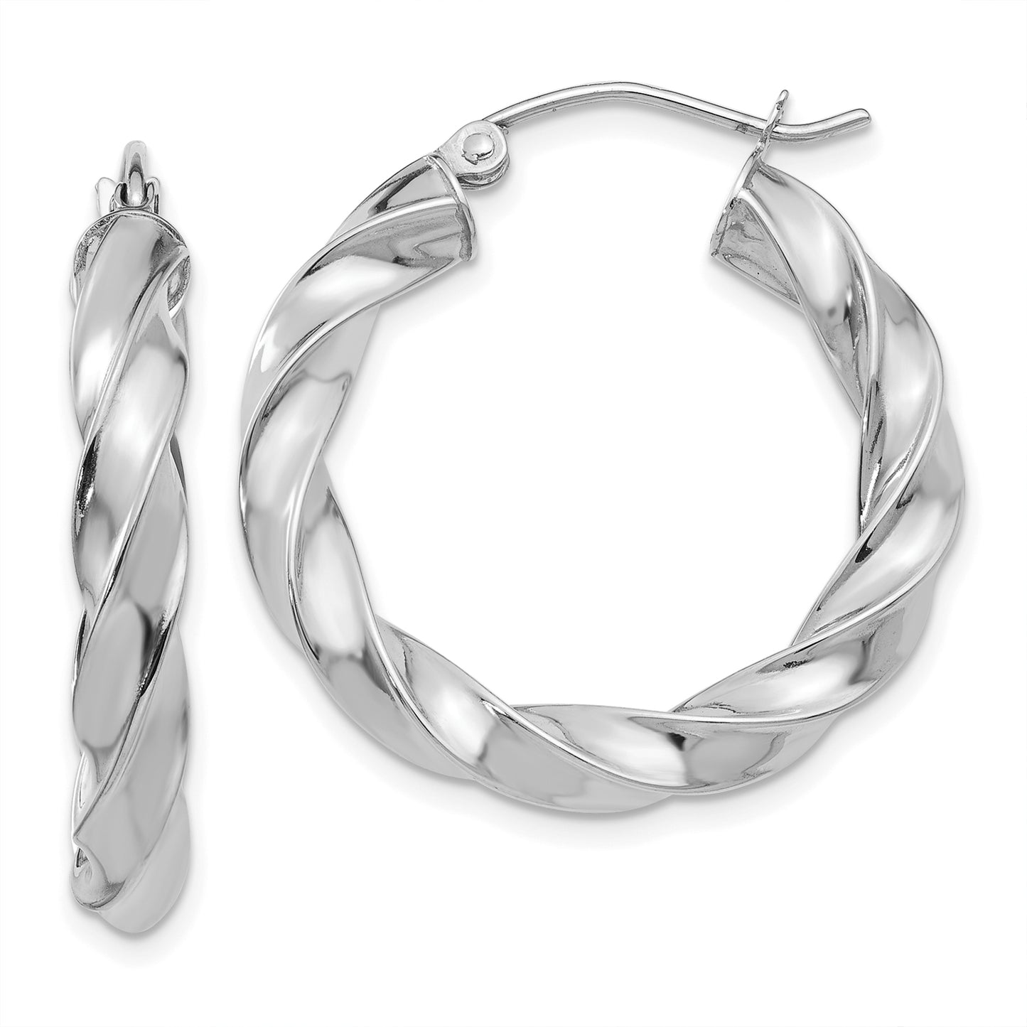 14K White Gold Light Twisted Hoop Earrings