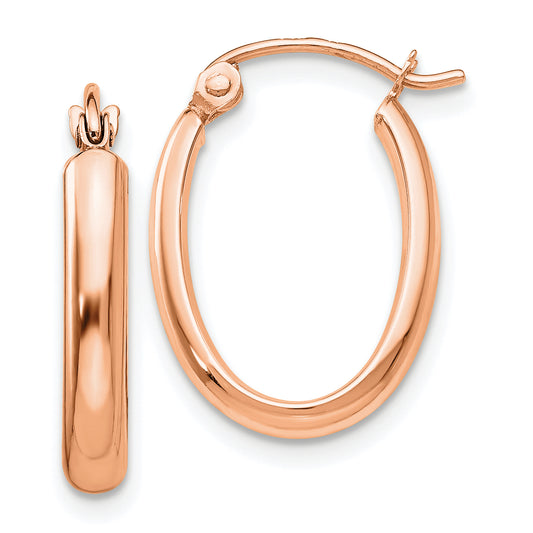 14K Rose Gold Polished Half-Round Oval Hoop Earrings