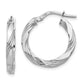 14K White Gold Twisted Textured Hoop Earrings