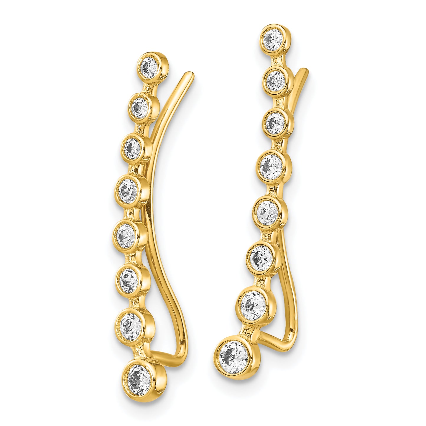 14K Yellow Gold Cz Ear Climber Earrings