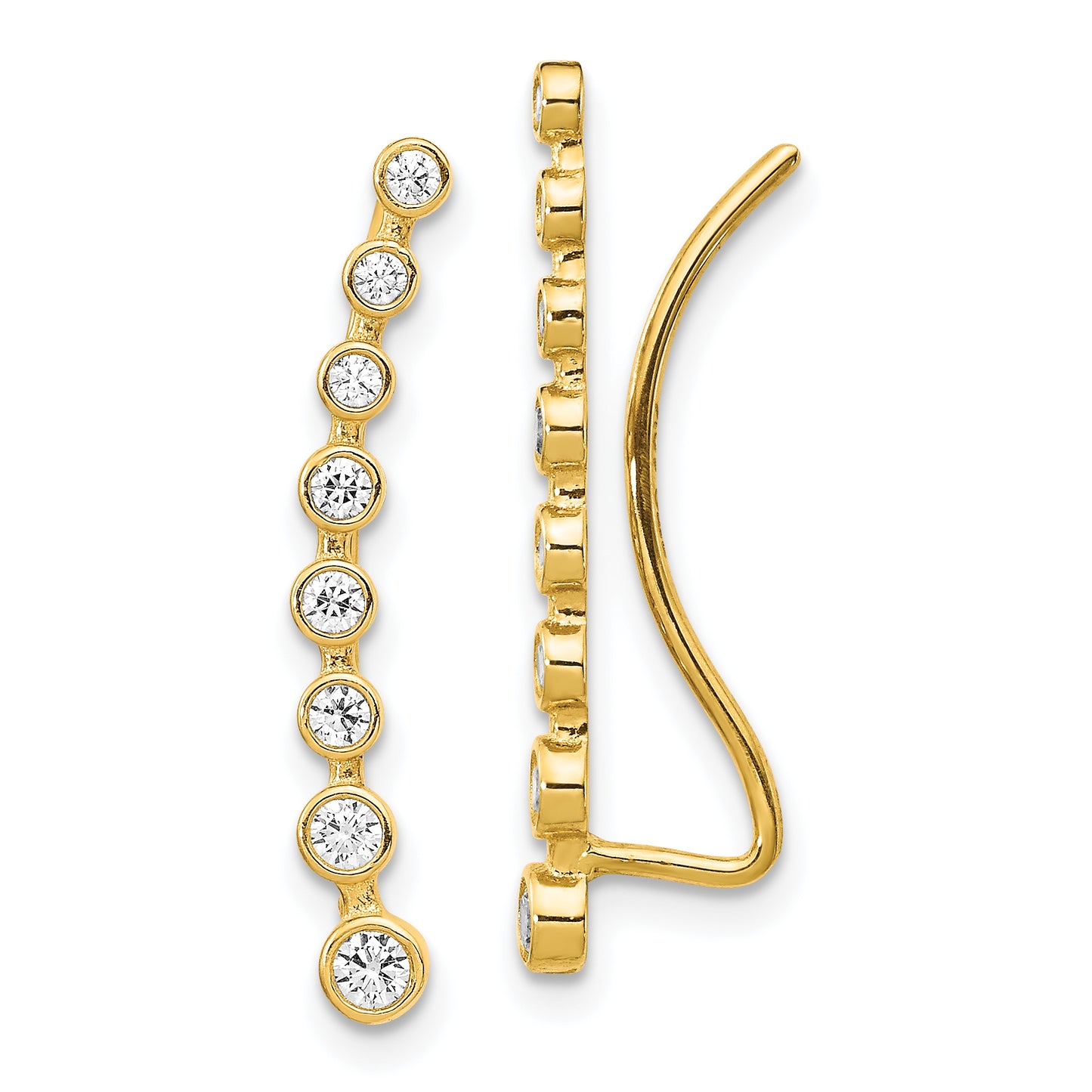 14K Yellow Gold Cz Ear Climber Earrings