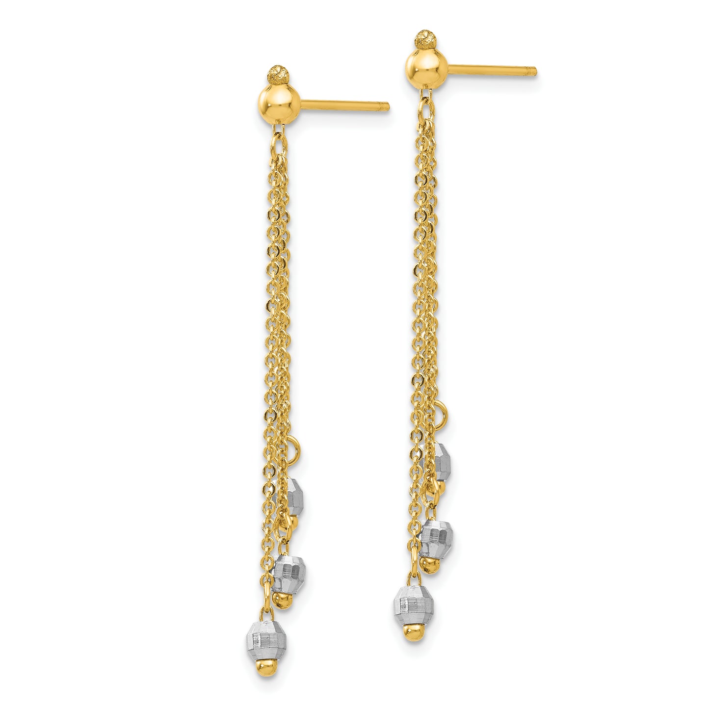 14K Two-Tone Cable Chain Faceted Bead Earrings