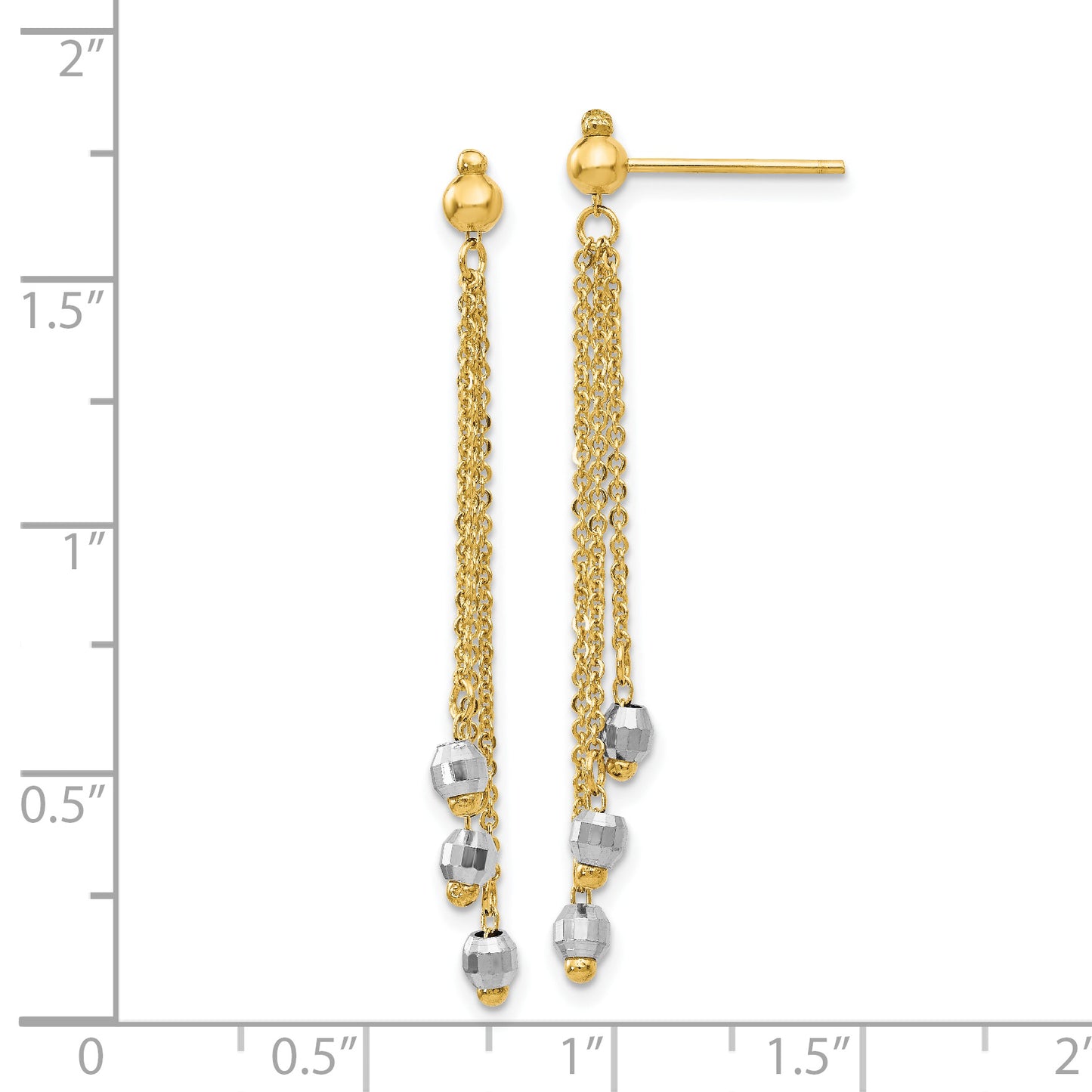 14K Two-Tone Cable Chain Faceted Bead Earrings