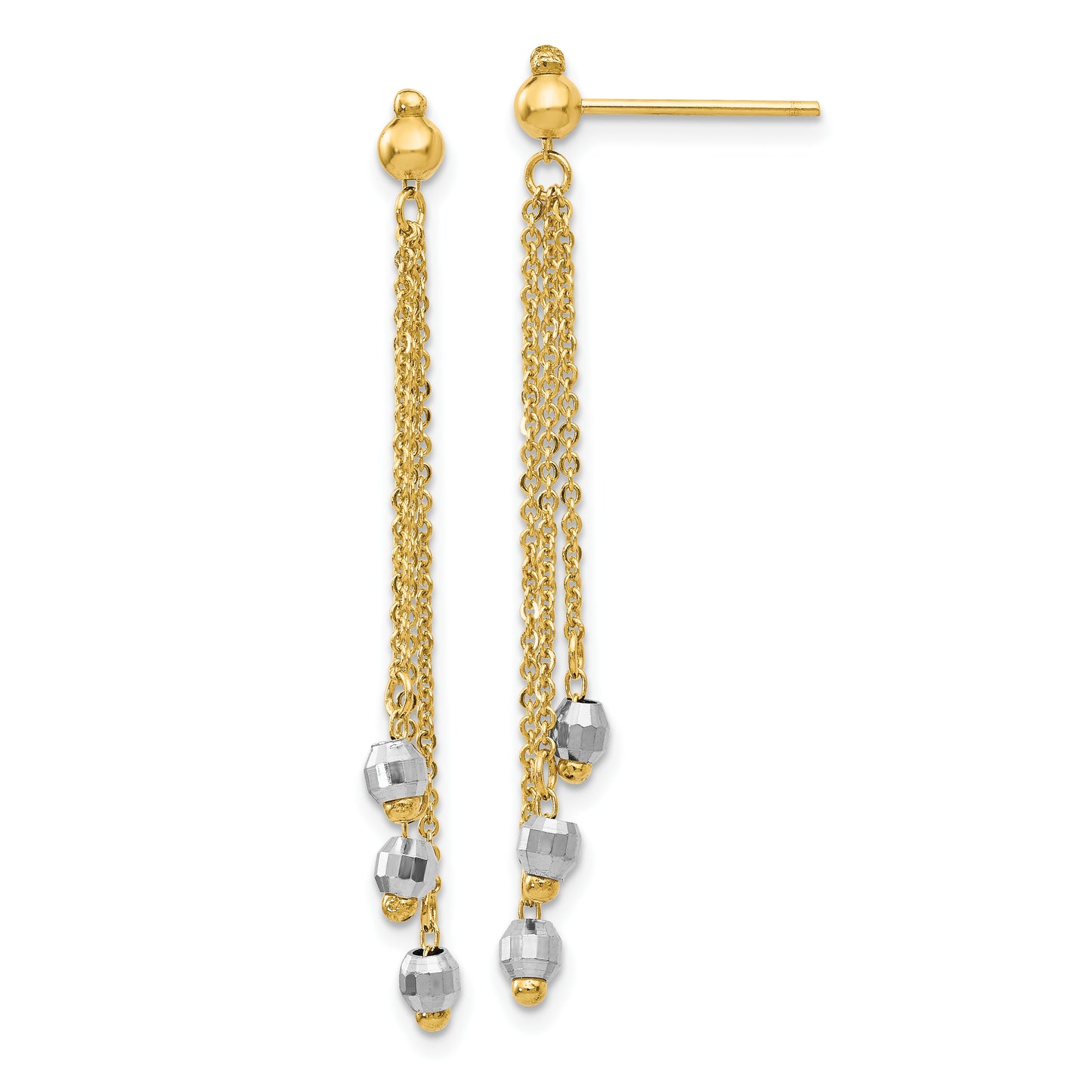 14K Two-Tone Cable Chain Faceted Bead Earrings