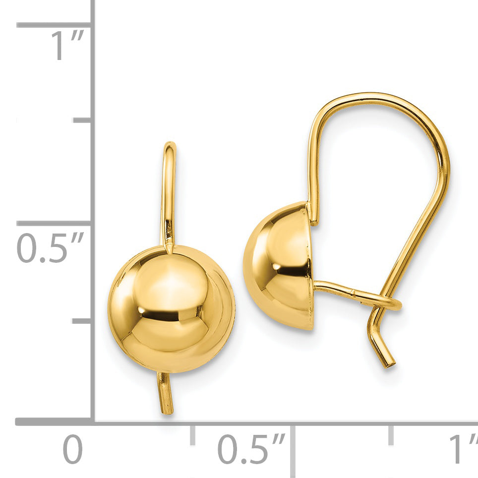 14K Yellow Gold 8.00mm Hollow Half Ball Earrings