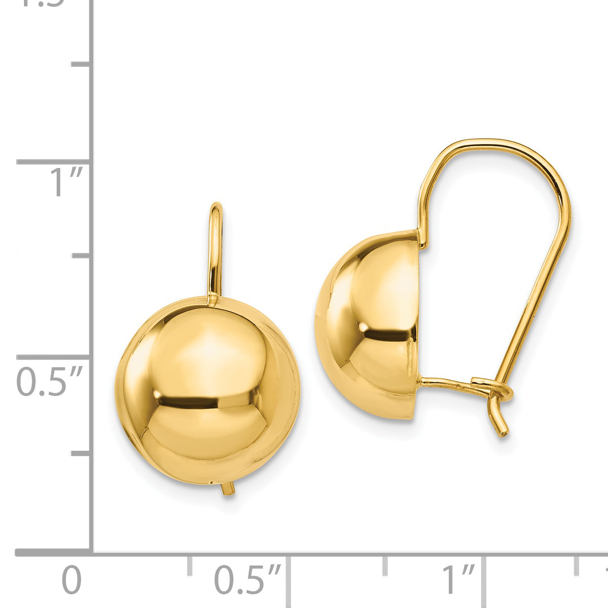 14K Yellow Gold 12.00mm Hollow Half Ball Earrings