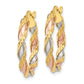 14K Yellow & Rhodium With White Rose Textured Twisted Hoop Earrings