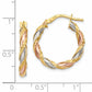 14K Yellow & Rhodium With White Rose Textured Twisted Hoop Earrings