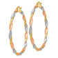 14K Yellow & Rhodium White Rose Satin Twisted Hoop Earrings