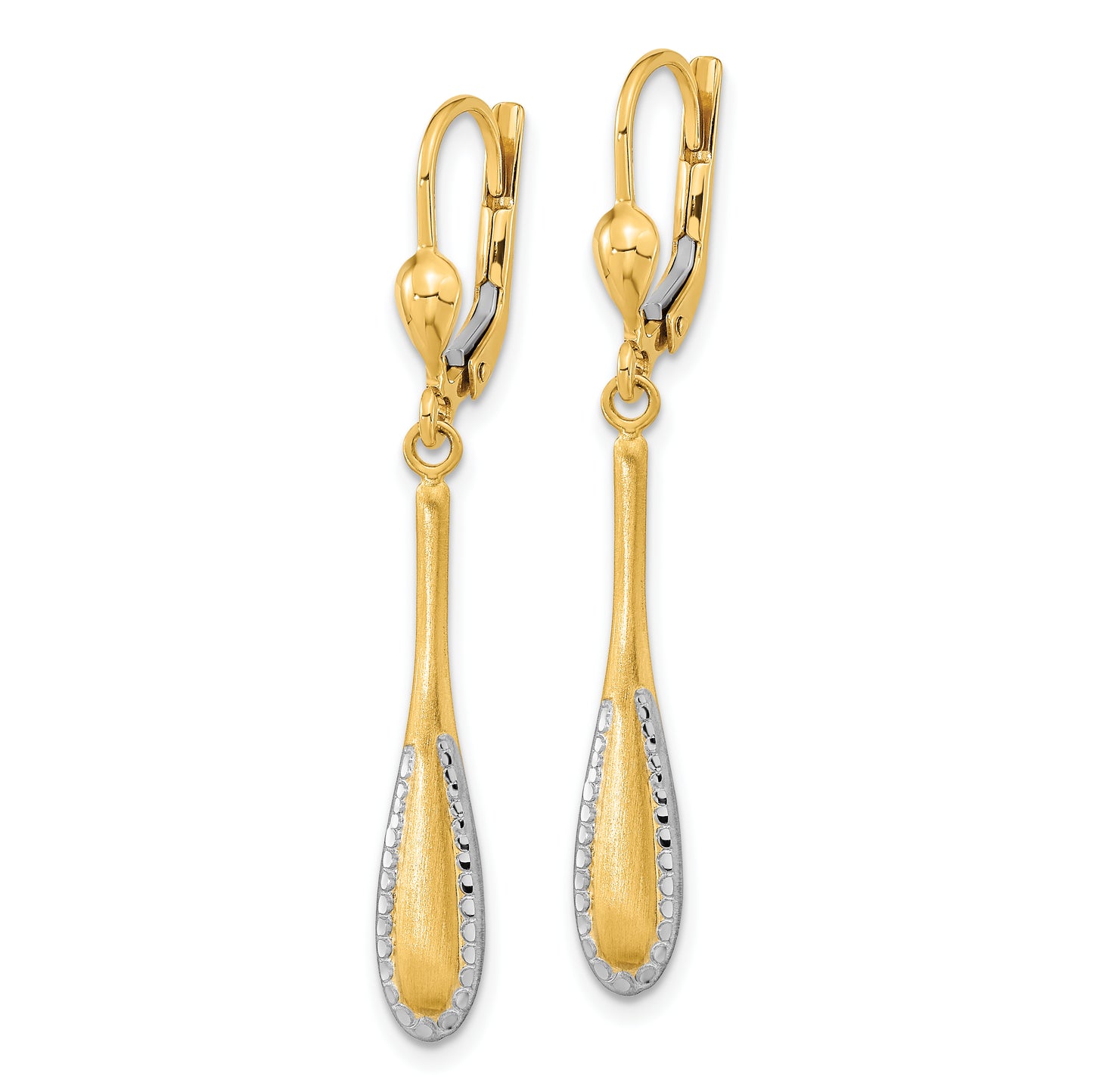 14K Yellow & Rhodium Rhodium-Plated Diamond-Cut Satin Drop Leverback Earrings