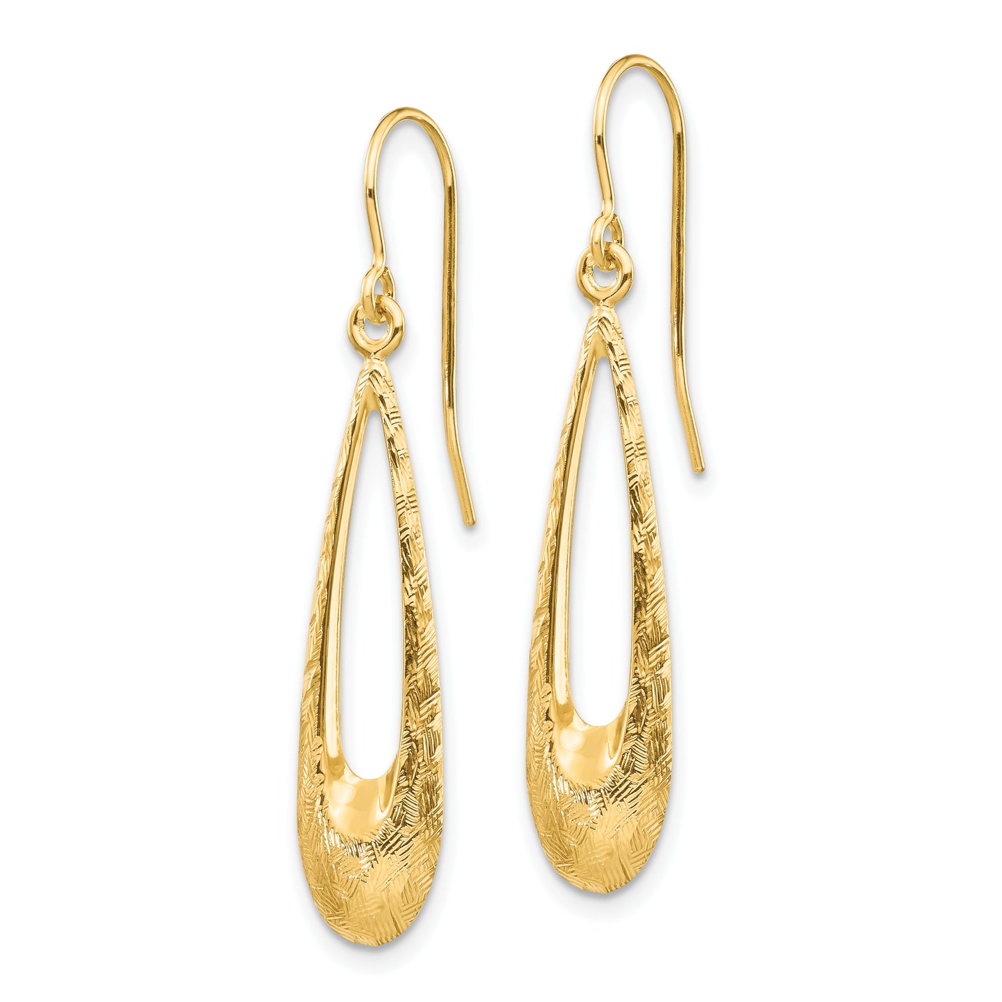 14K Yellow Gold Polished And Textured Teardrop Dangle Earrings