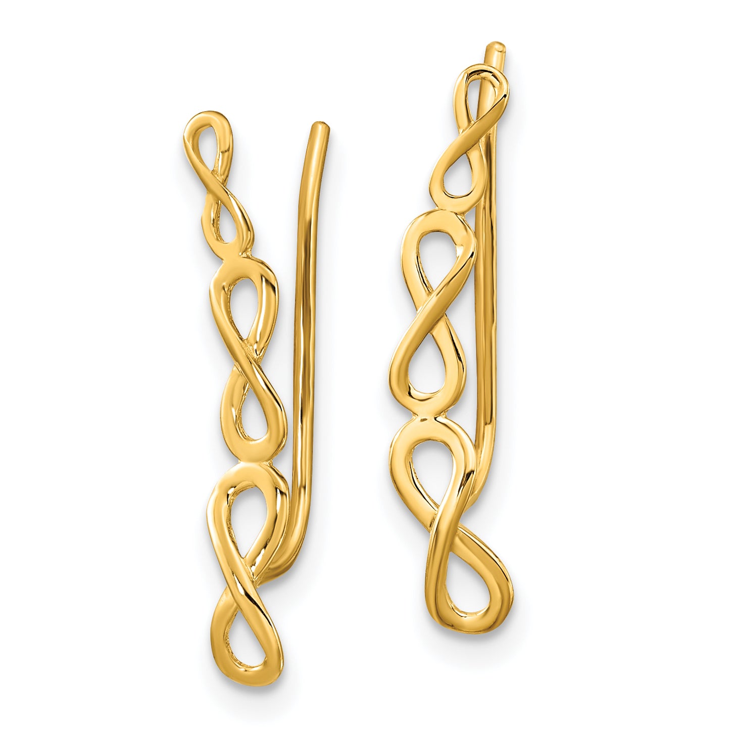 14K Yellow Gold Polished Infinity Ear Climber Earrings