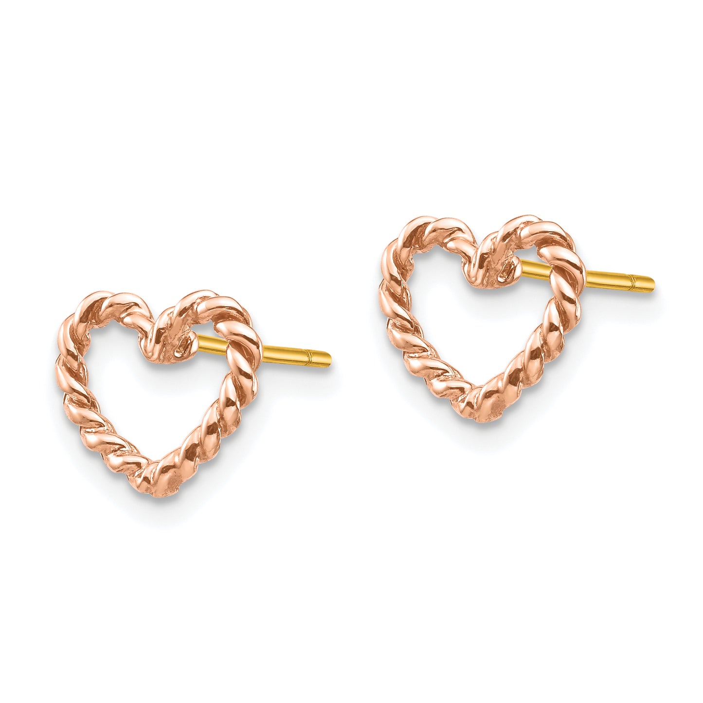 14K Rose Gold Polished Twisted Heart Post Earrings