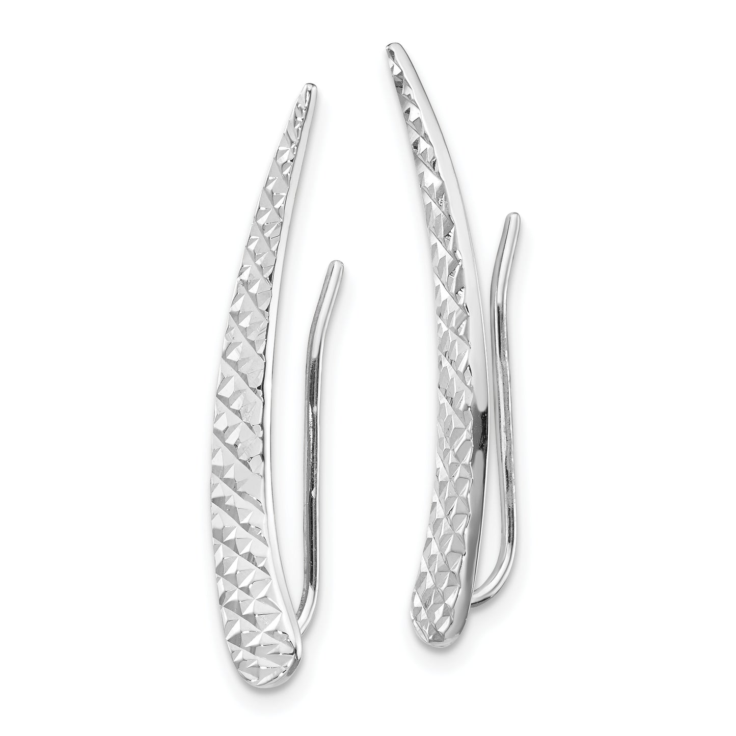 14K White Gold Polished And Textured Ear Climber Earrings