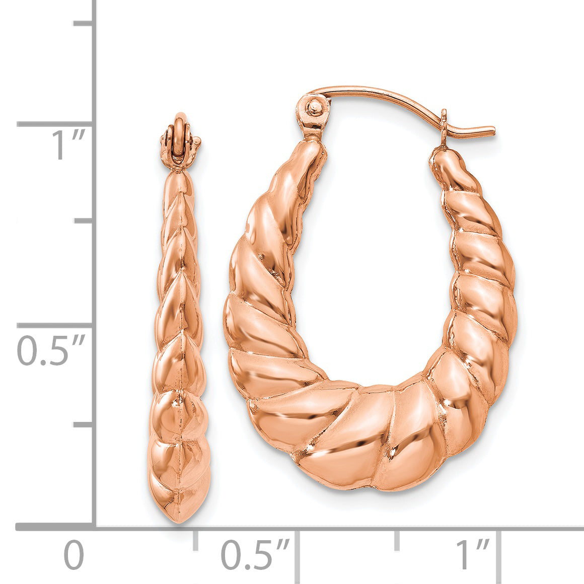 14K Rose Gold Polished Twisted Hollow Hoop Earrings