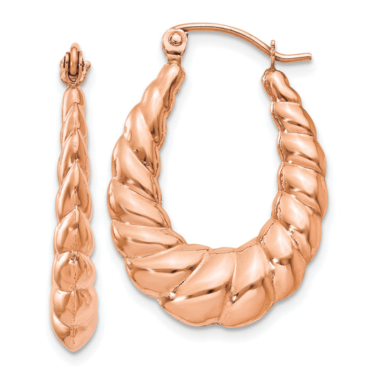 14K Rose Gold Polished Twisted Hollow Hoop Earrings