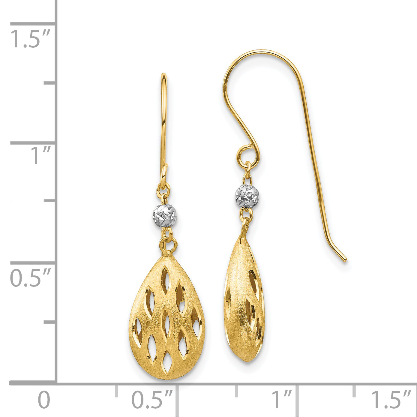 14K Two-Tone Diamond Cut Teardrop Dangle Earrings