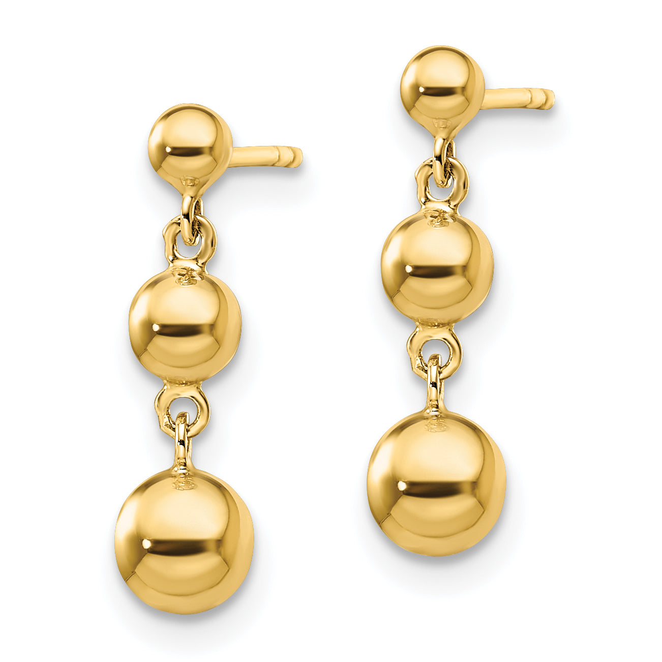 14K Yellow Gold Graduated 3 Ball Post Earrings