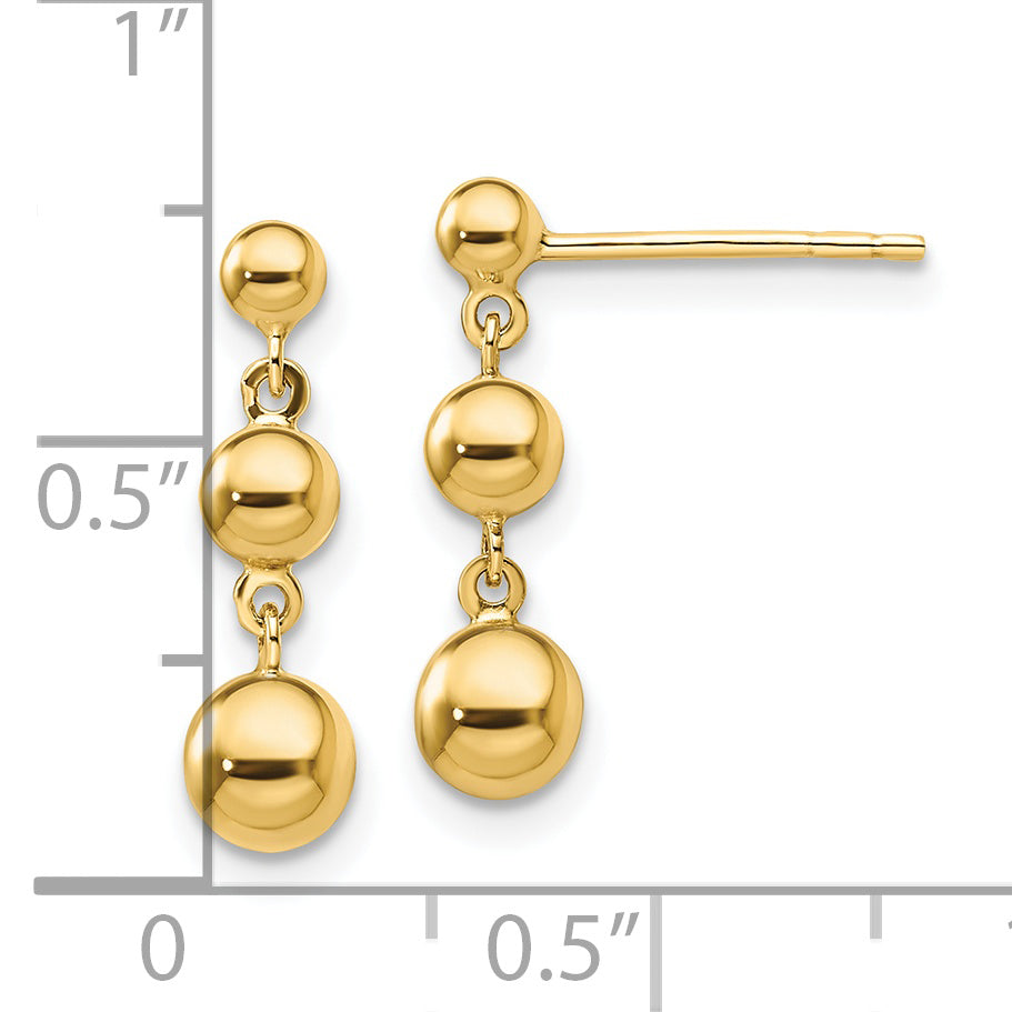 14K Yellow Gold Graduated 3 Ball Post Earrings