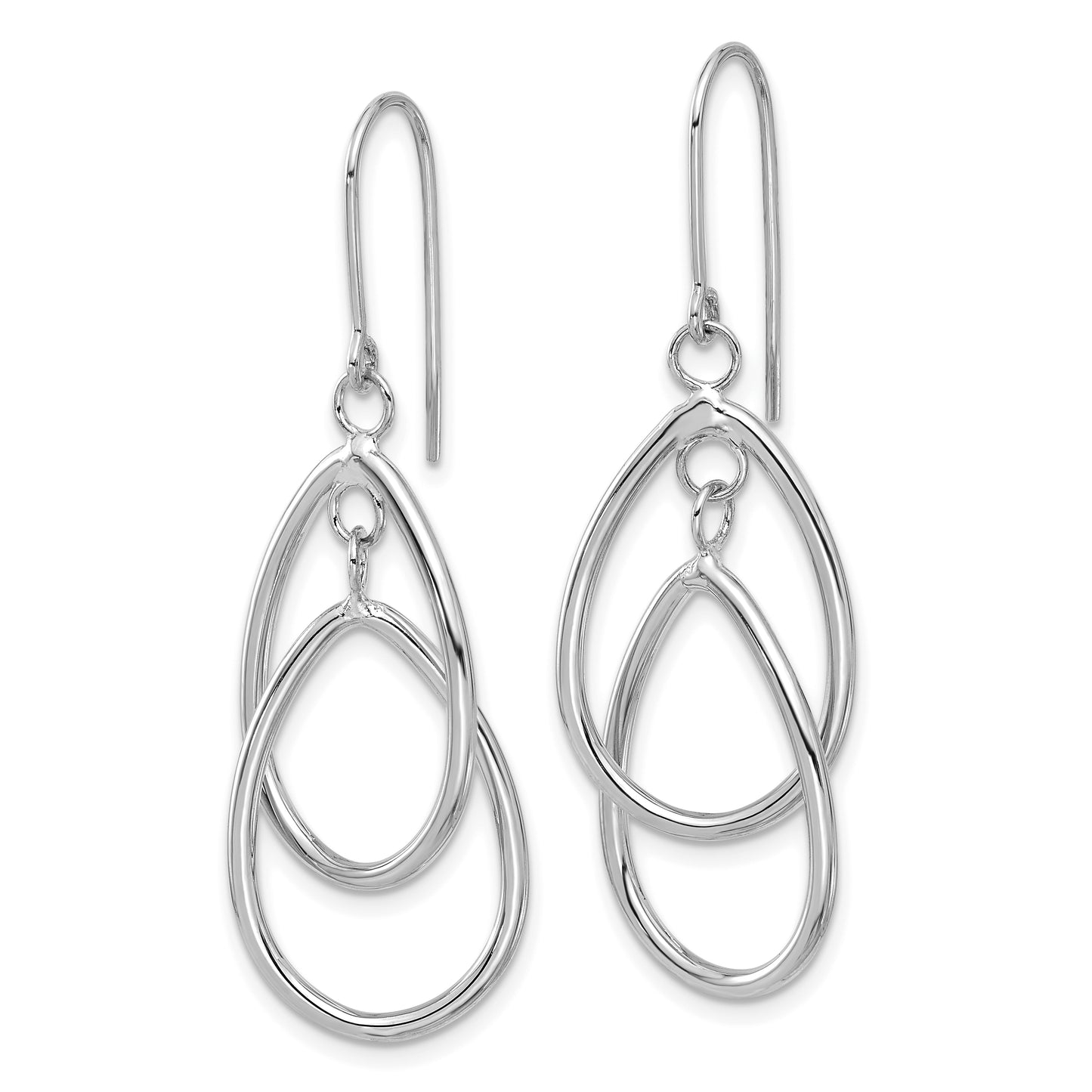 14K White Gold Double Teardrop Dangle Wire Earrings