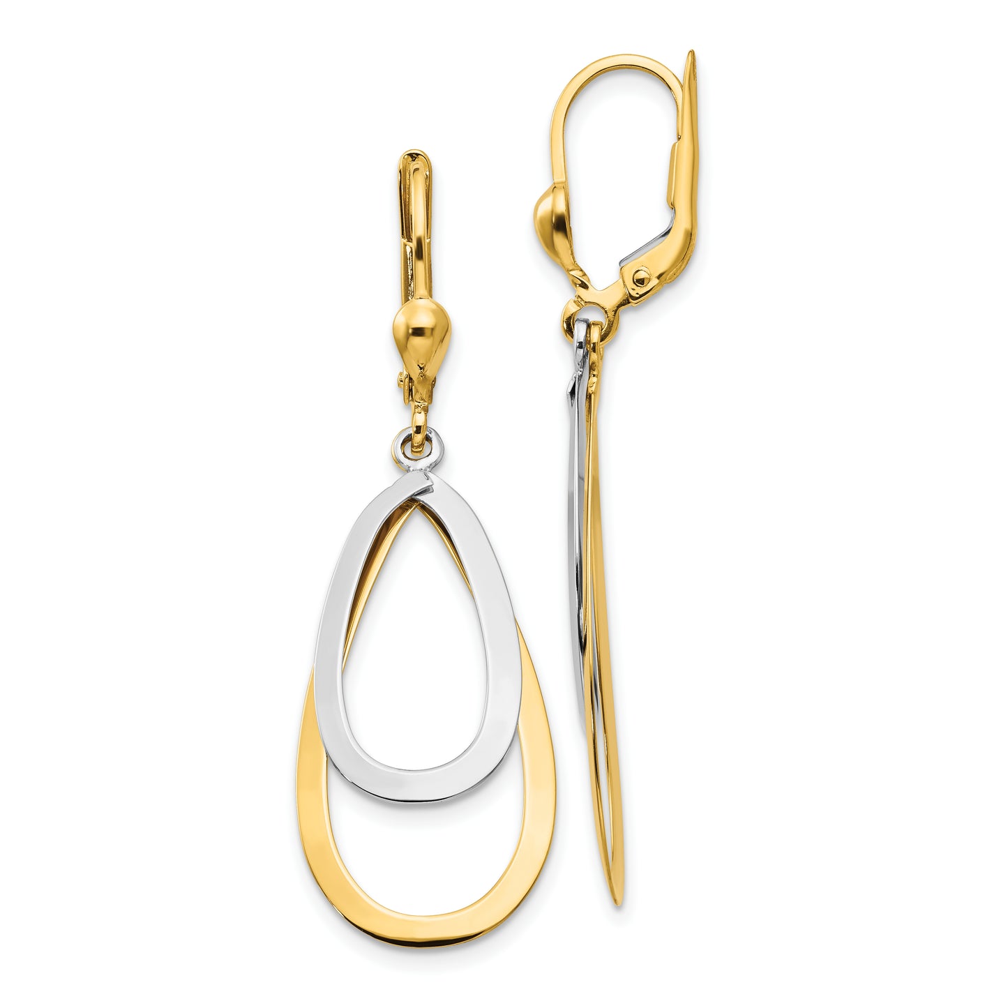 14K Two-Tone Oval Leverback Tear Drop Earrings