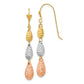 14K Tri-Color Puff Diamond-Cut Teardrop Dangle Earrings