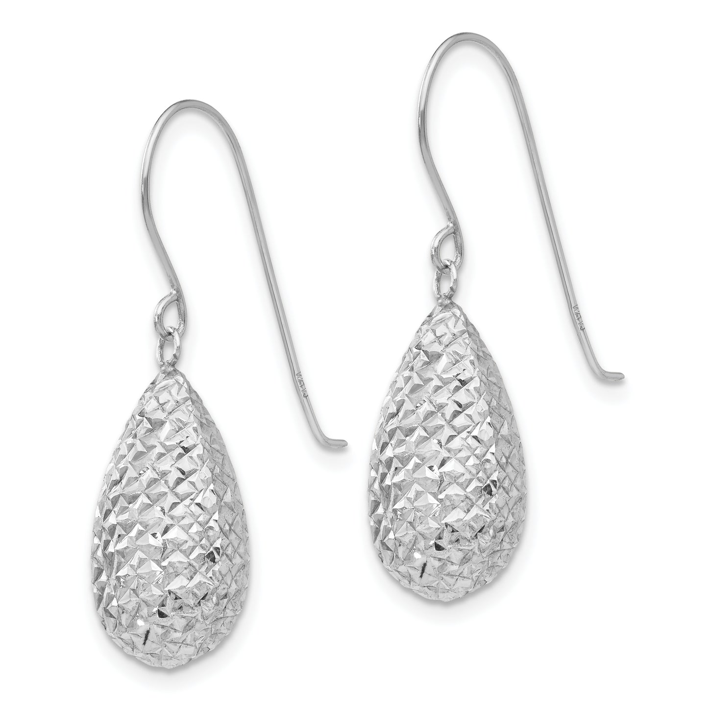 14K White Gold Puff Teardrop Earrings