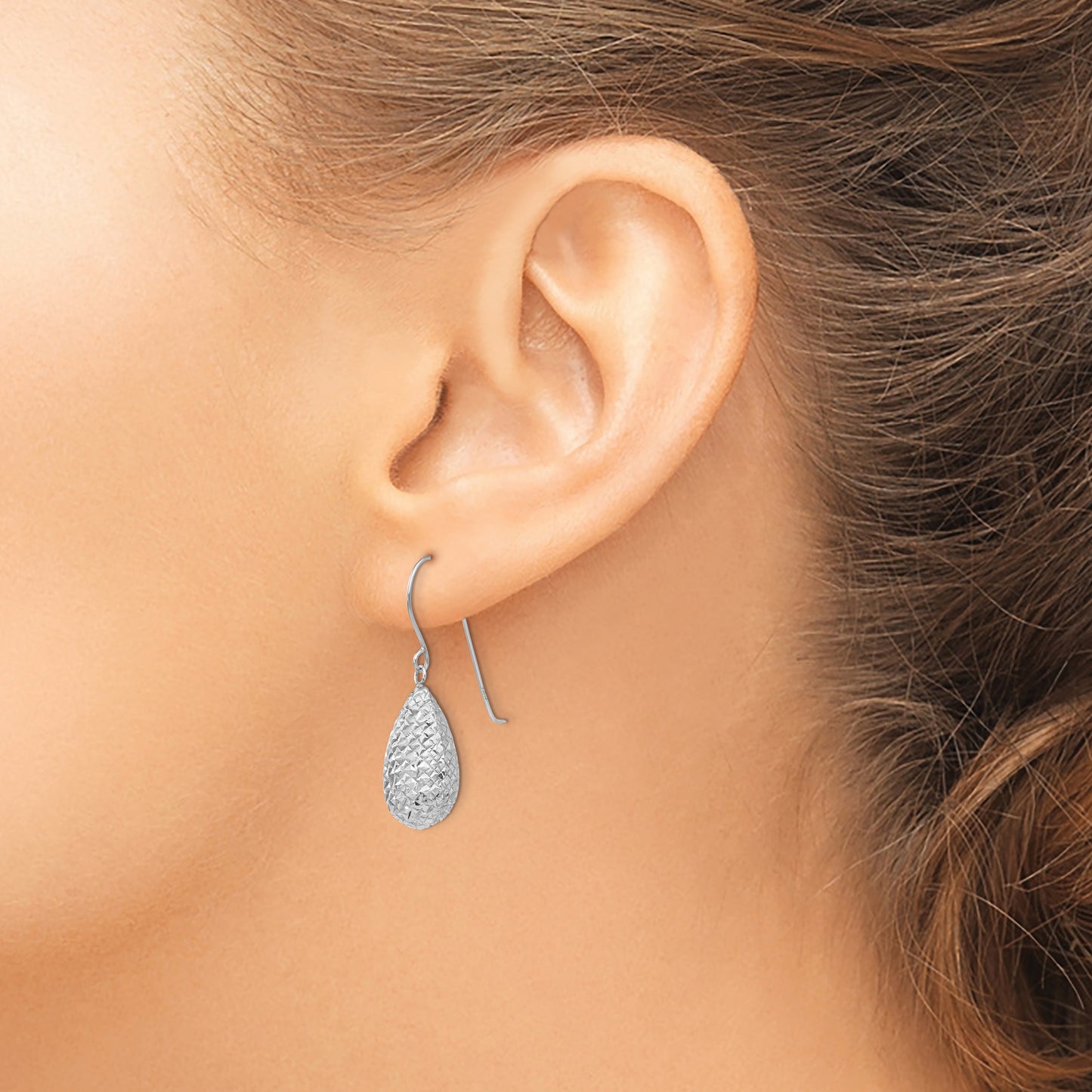 14K White Gold Puff Teardrop Earrings