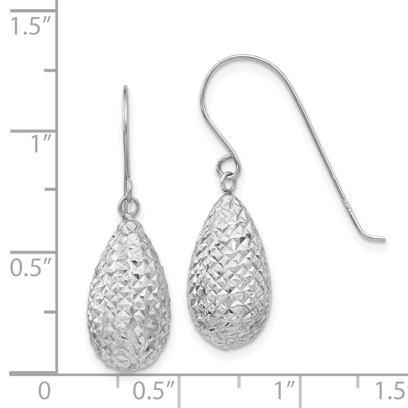 14K White Gold Puff Teardrop Earrings