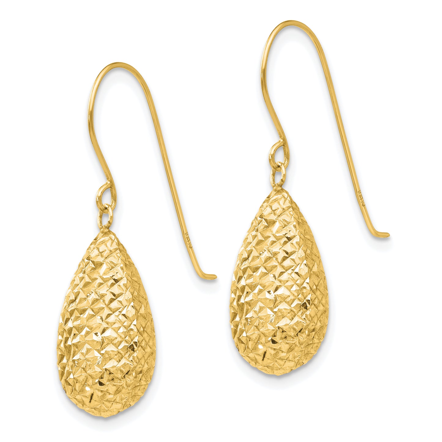 14K Yellow Gold Puff Teardrop Earrings