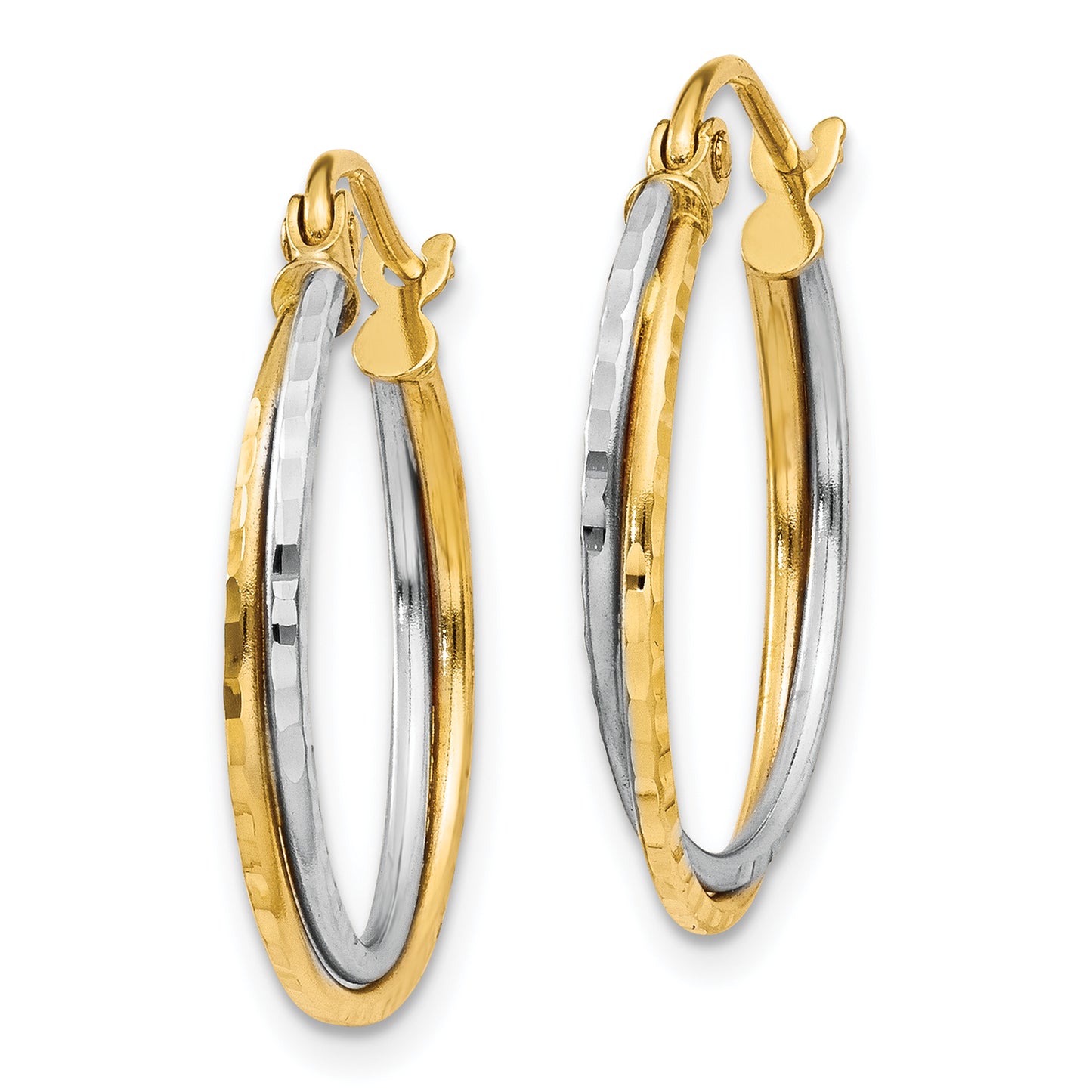 14K Two-Tone Yellow And White Gold Diamond Cut Twisted Hoop Earrings