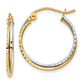 14K Two-Tone Yellow And White Gold Diamond Cut Twisted Hoop Earrings