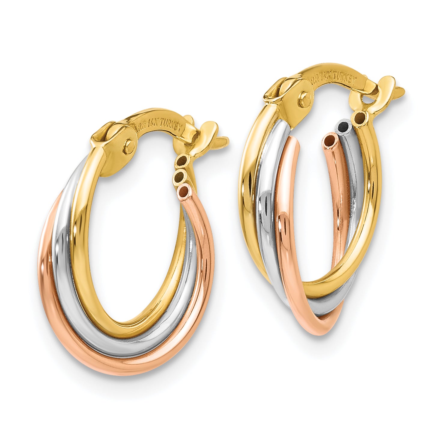 14K Tri-Color Twisted Hoop Earrings