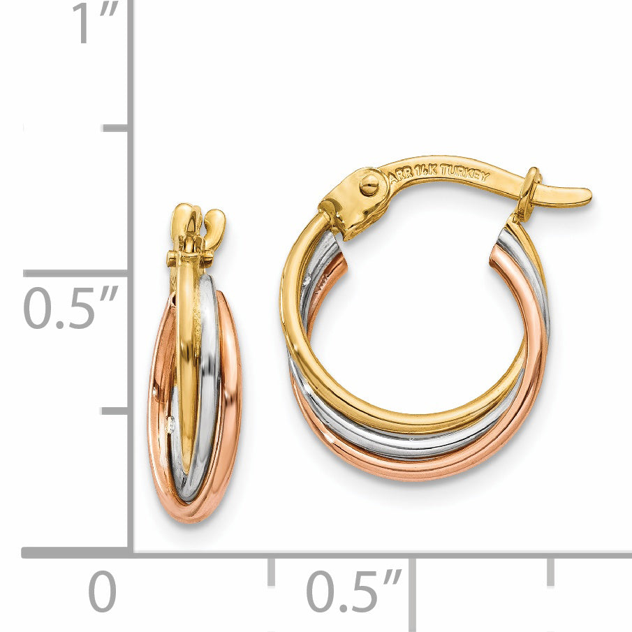 14K Tri-Color Twisted Hoop Earrings