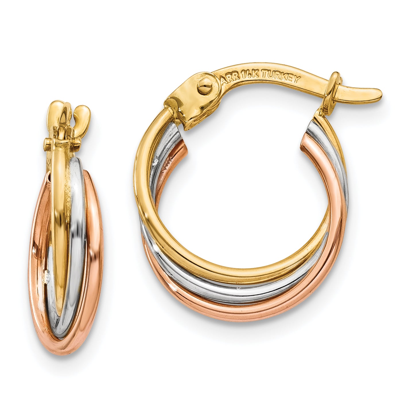 14K Tri-Color Twisted Hoop Earrings