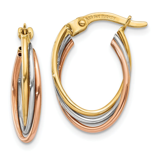 14K Tri-Color Twisted Hoop Earrings